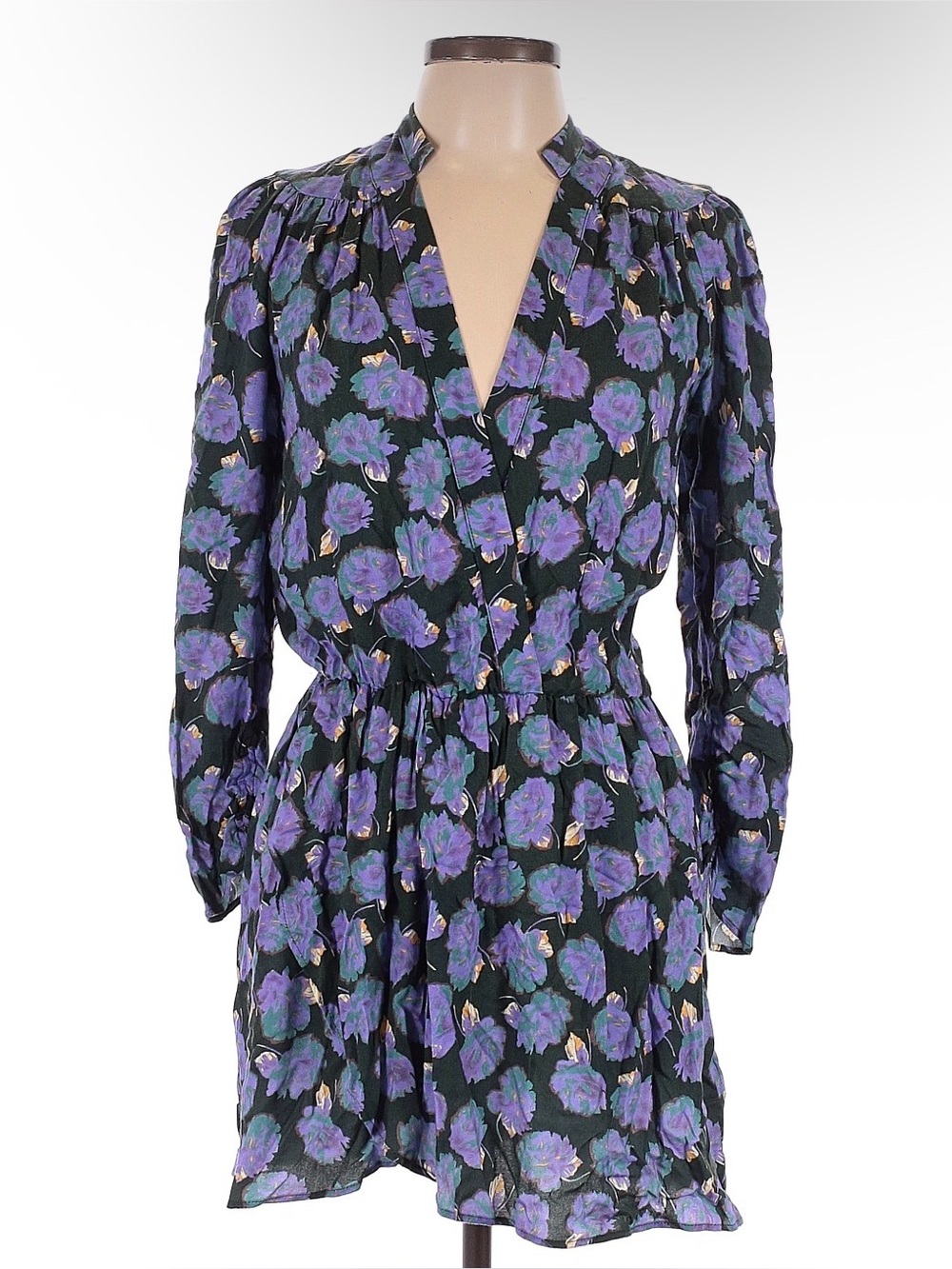Floral V-Neck Long Sleeve Mini Dress in Black and Purple